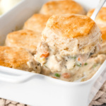 Big scoop of chicken pot pie casserole.