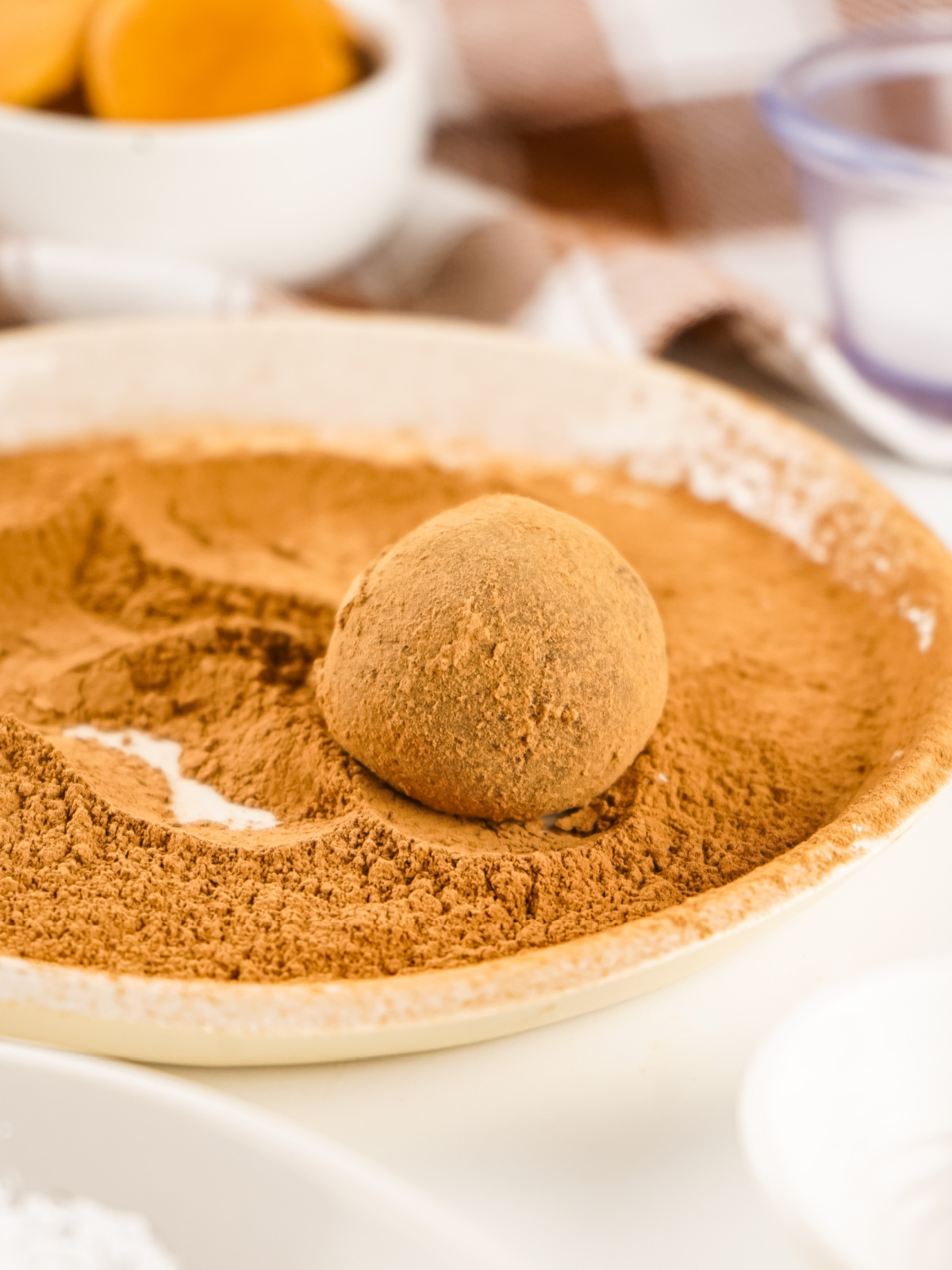 Rum ball coated in cocoa powder