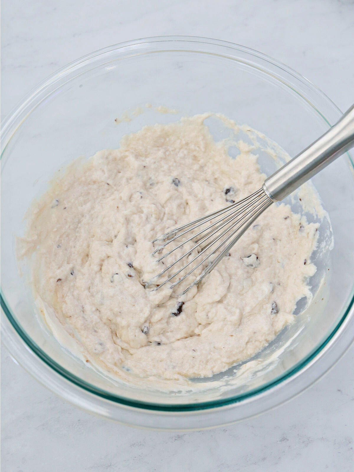 Soup mixture in a bowl.