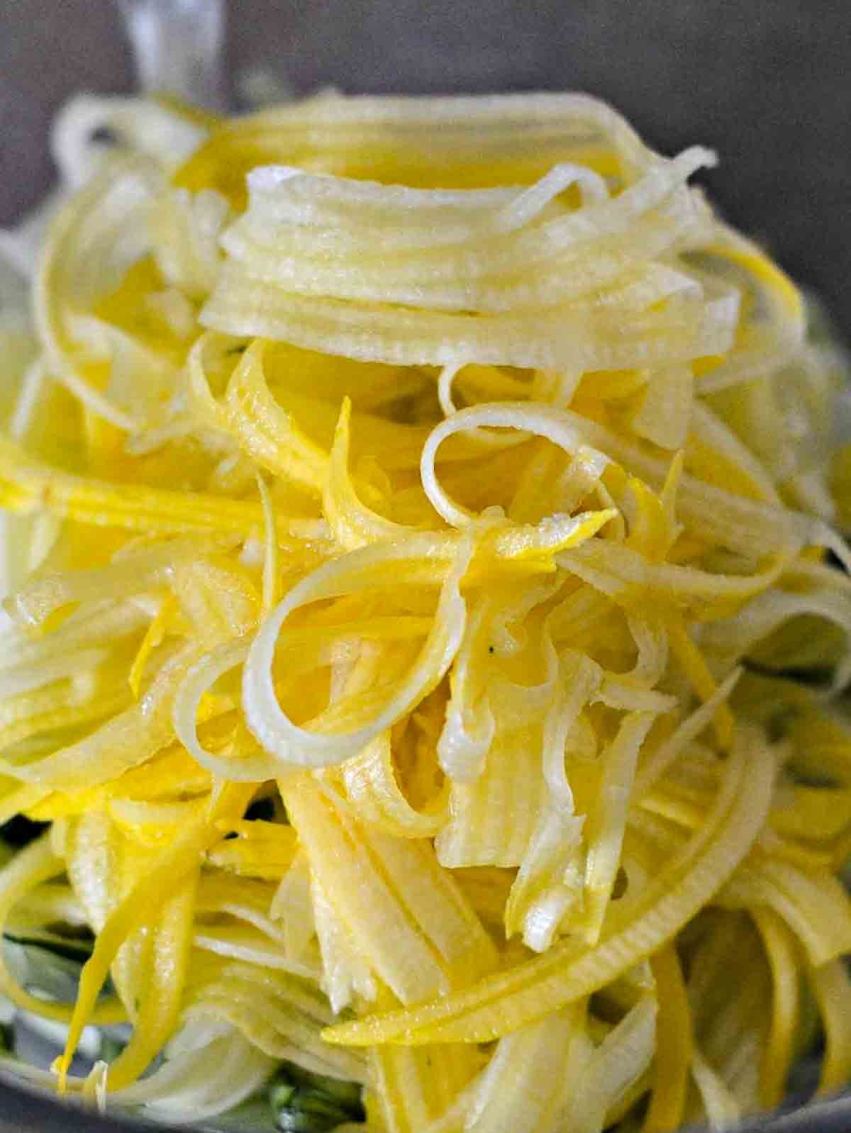 Honey Garlic Chicken - one of my favorite recipes for a delicious, healthy dinner - or lunch! A pile of squash noodles.