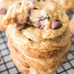 Stack of chocolate chip cookies.