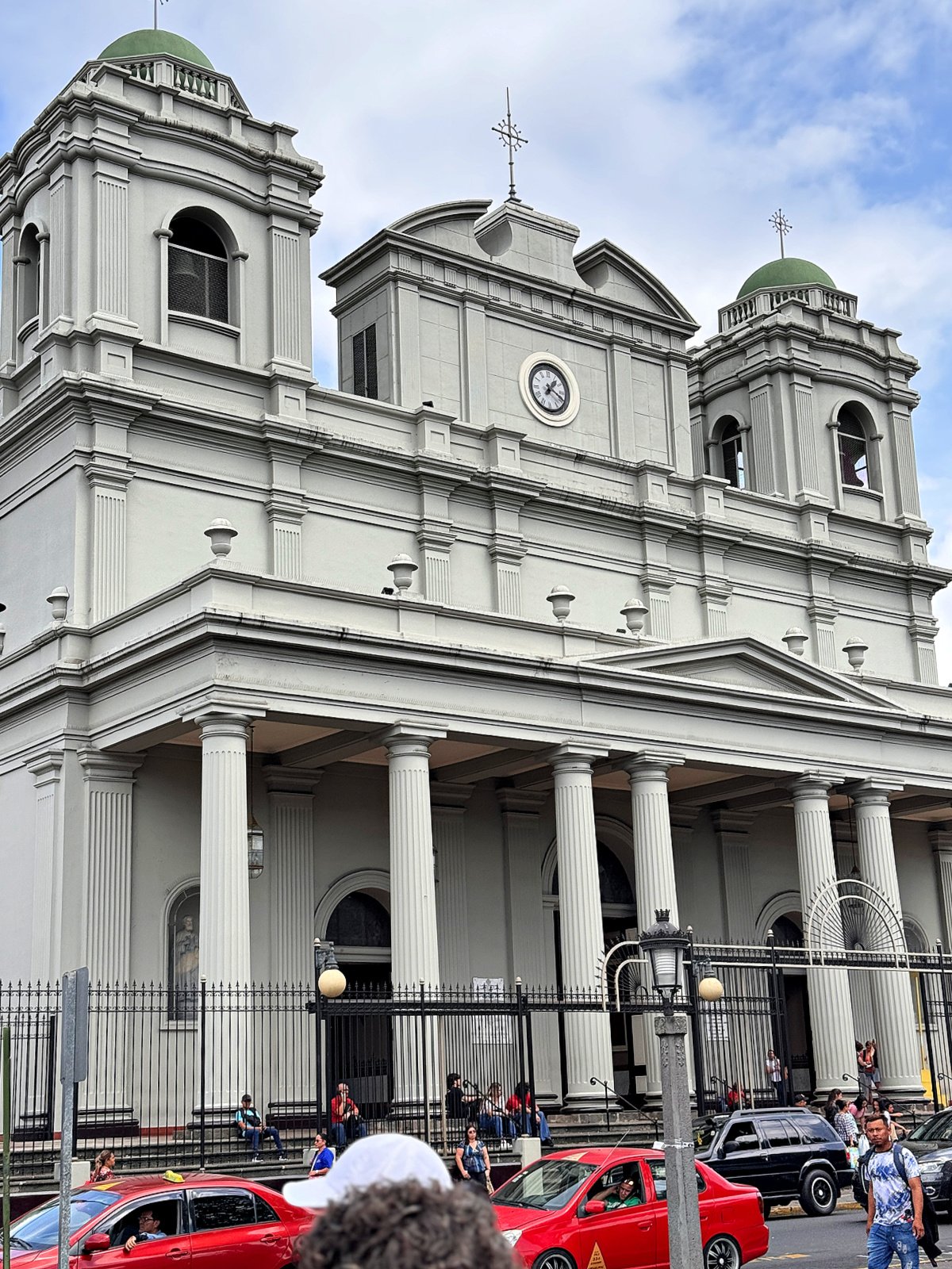 Large white catholic church.