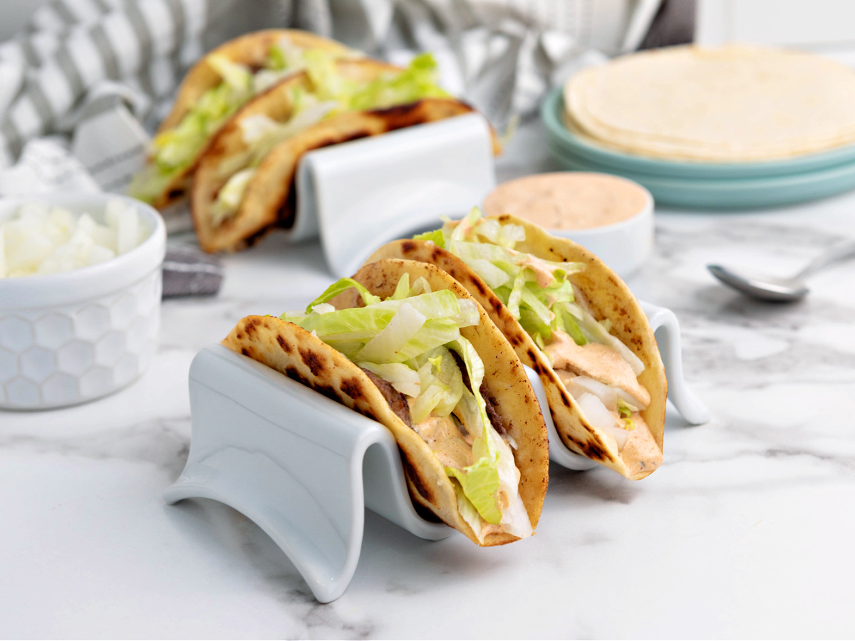 Two hamburger tacos.