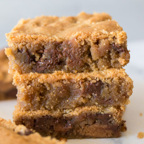 Stack of peanut butter blondies.