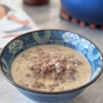 Bowl of creamy sausage soup.