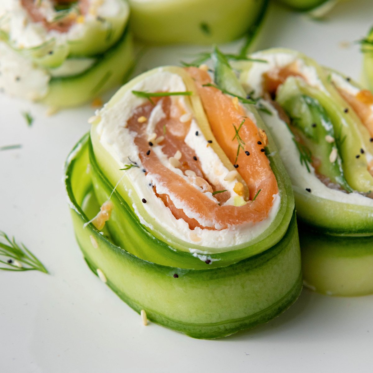 Salmon cucumber roll with Everything Bagel Seasoning.
